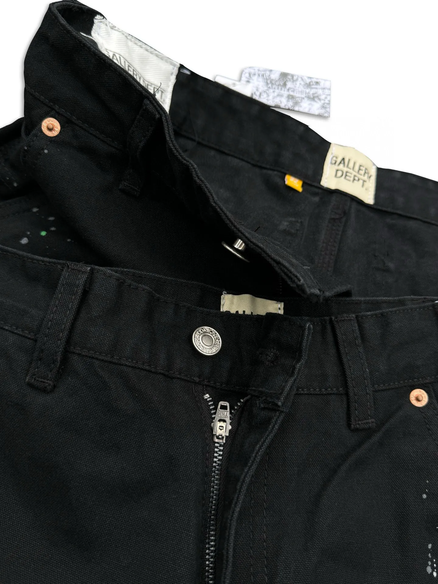 -Size upper body P220#G33 GALLERY DEPT. Spliced ​​washed retro jeans for men and women, high street splash-ink pants, micro-flared casual trousers, trendy couple, same style. Color: black. Size: S-XXL (corresponding to 28-36)